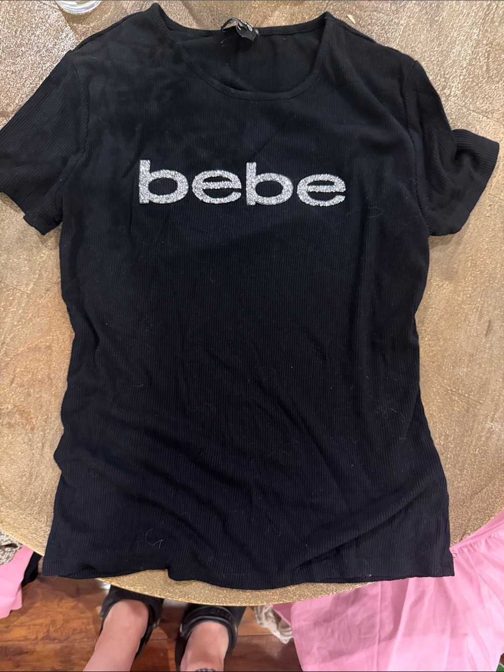 bebe Black Short Sleeve Tee with bling Logo Y2K